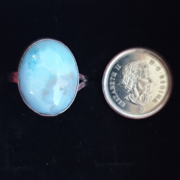 Elegant Vintage 925 Sterling Silver Natural Larimar Cabochon Ring – Size 8 - Picture 6 of 12